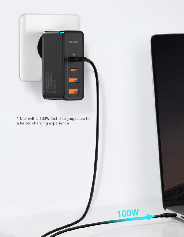 Baseus 100W GaN2 Pro Super Fast Charger 2C+2U With USB-C Cable - Image 3