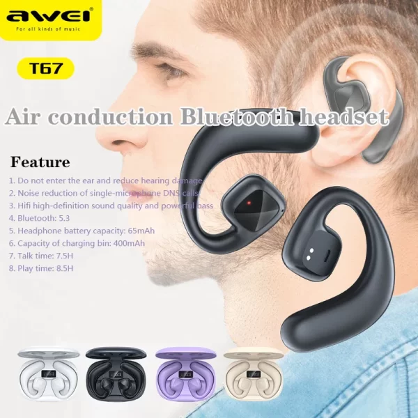 Awei T67 Air Conduction Wireless Earphone - Image 2