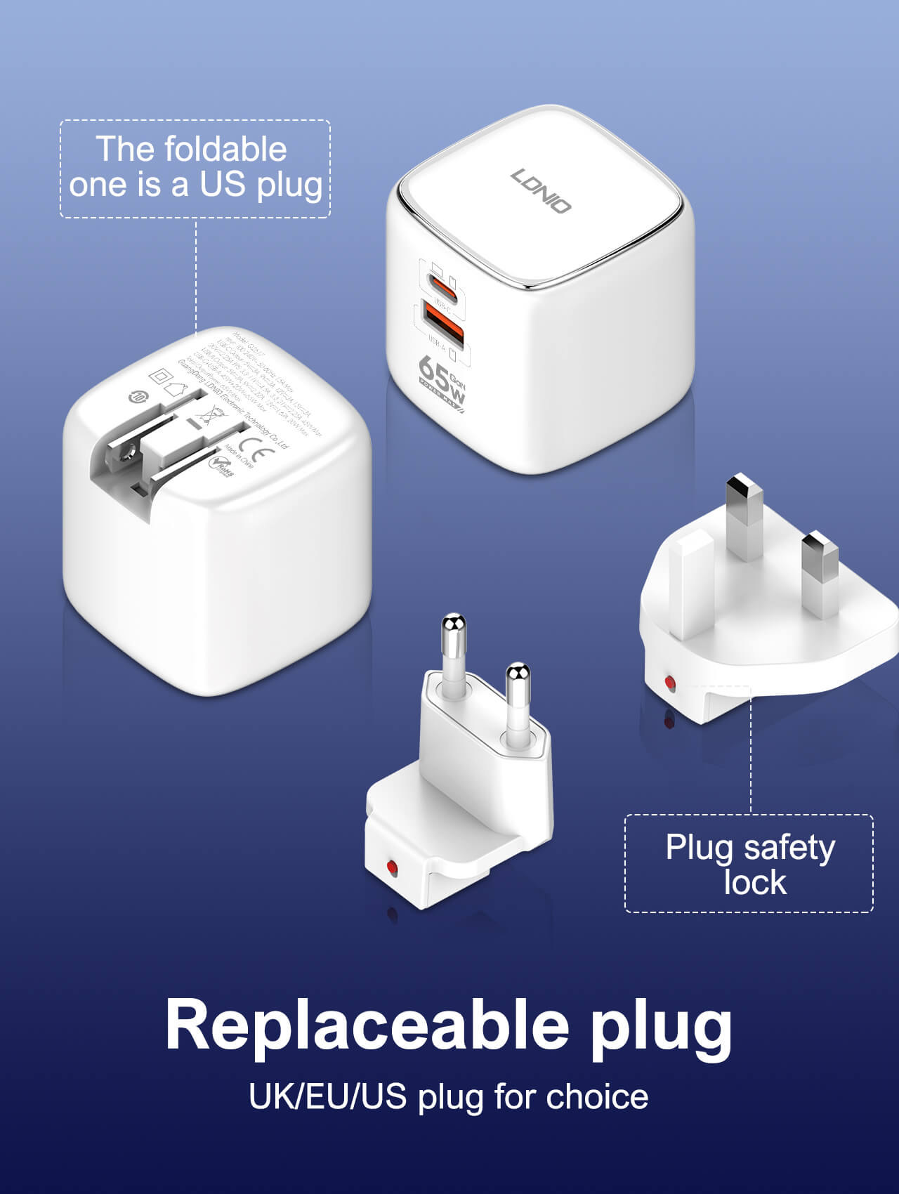 LDNIO Q2617 65W GaN PD Charger US Socket - Image 4