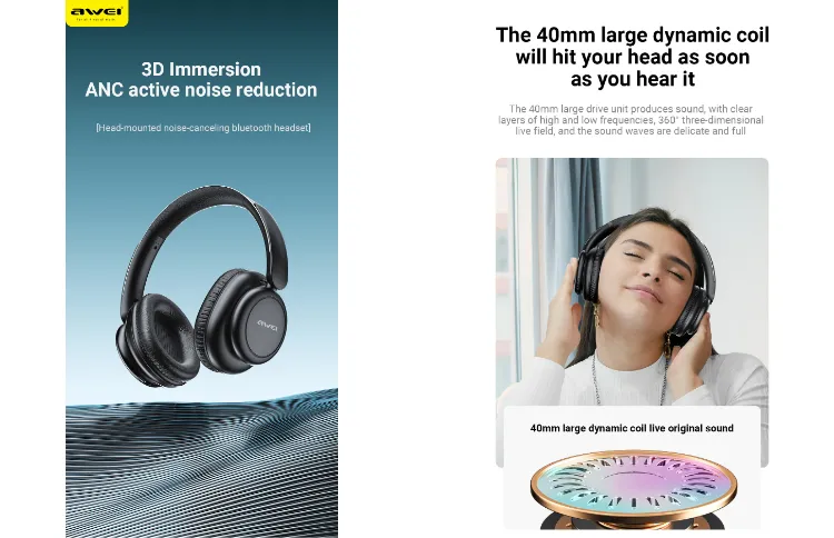 Awei A996 Pro ANC Wireless Bluetooth Foldable Adjustable Headphone - Image 4