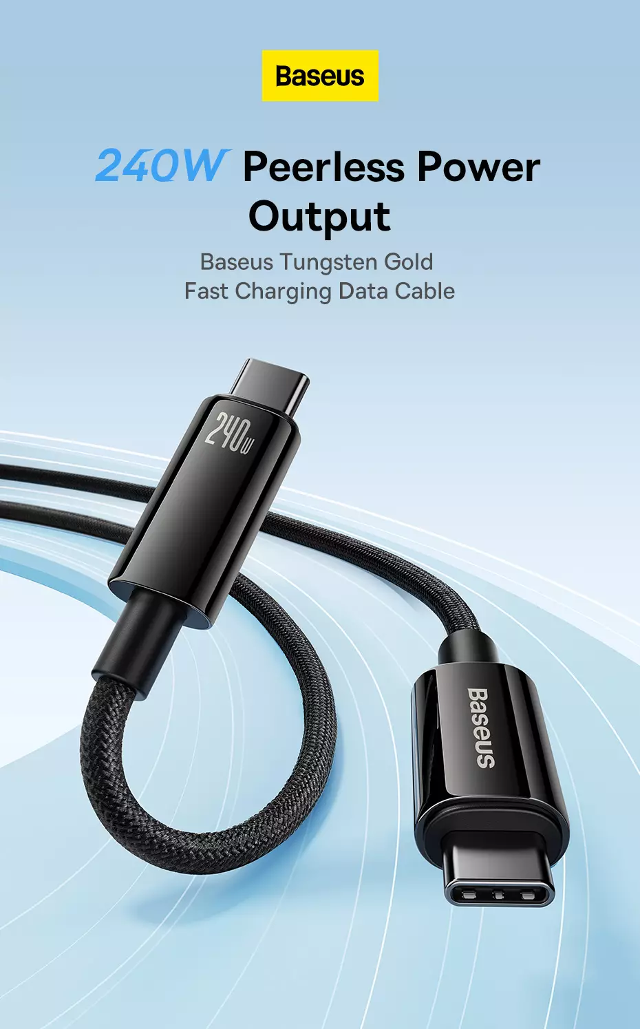 Baseus 240W Tungsten Gold Fast Charge Data Cable Type-C to Type-C - Image 5