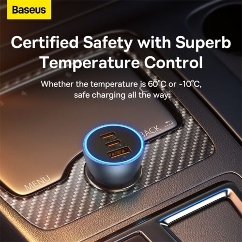 Baseus 65W Golden Contactor Pro Triple Fast Charging Car Charger USB + Dual Type C Port Dark Gray - Image 4