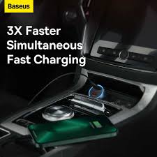 Baseus 65W Golden Contactor Pro Triple Fast Charging Car Charger USB + Dual Type C Port Dark Gray - Image 3