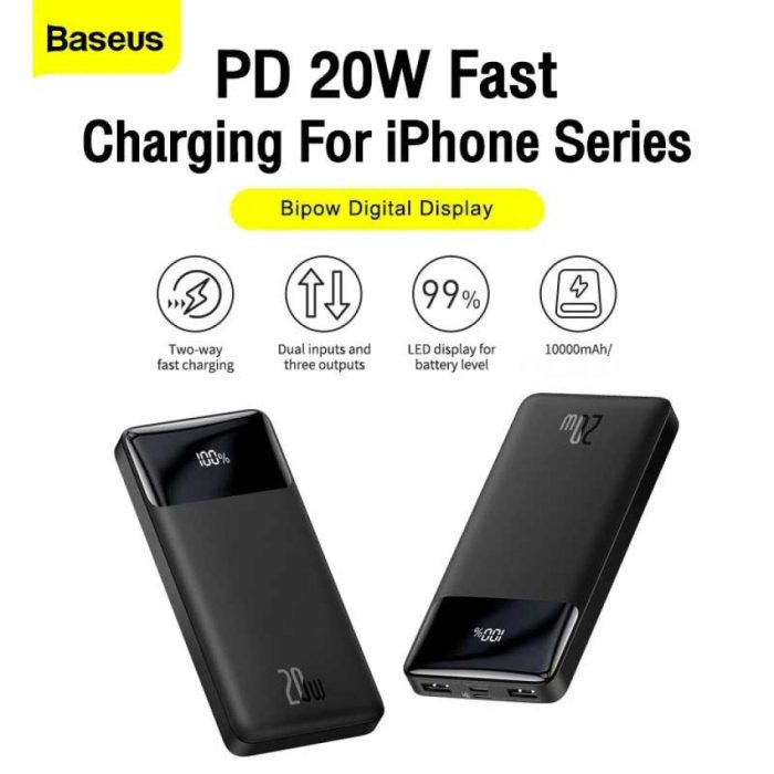 Baseus Bipow 10000mAh 20W Digital Display Power bank Black - Image 2