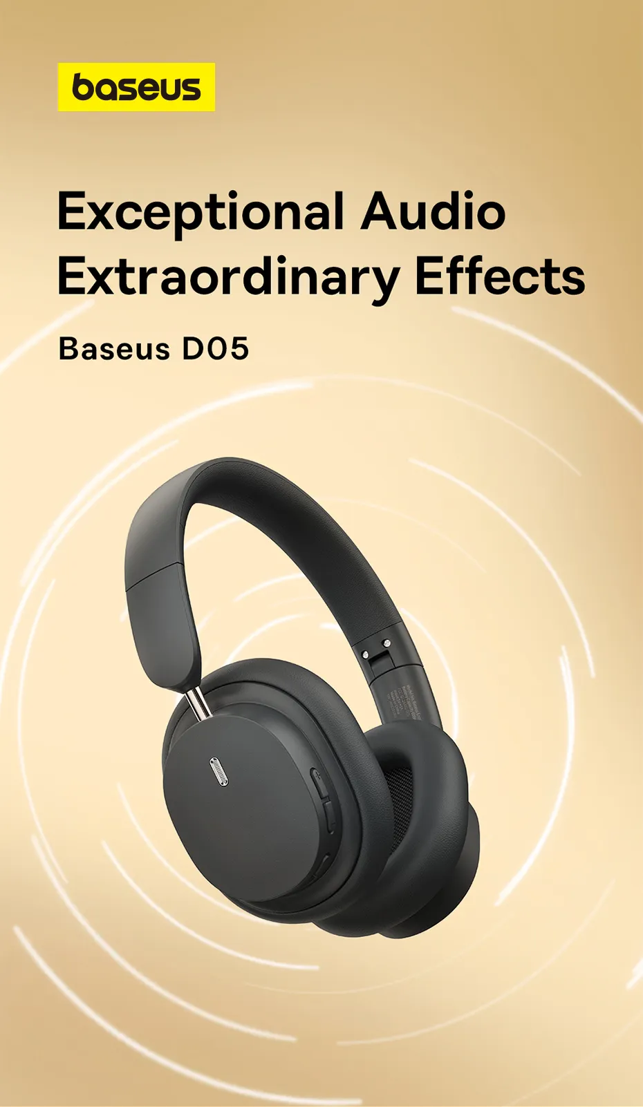 Baseus Bowie D05 Wireless Headphone Bluetooth 5.3 Earphone HIFI Stereo Headset 40mm Driver Foldable Over Ear Headphone 70H Time - Image 3