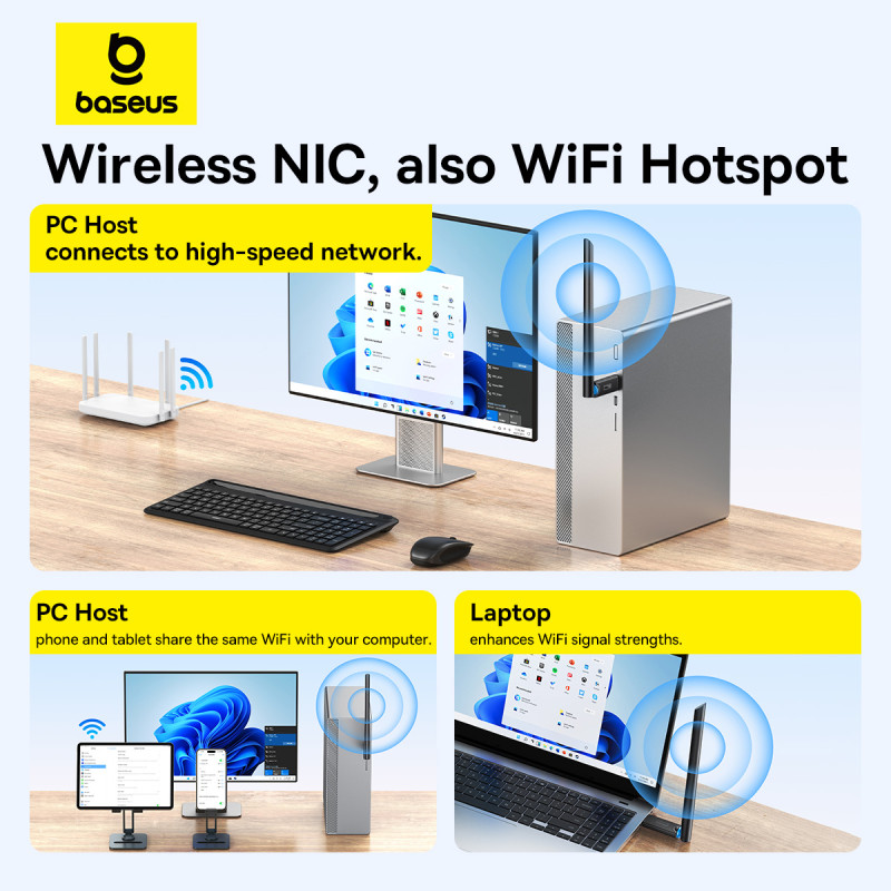 Baseus FastJoy Series 150Mbps WIFI Adapter With External Antenna - Image 5