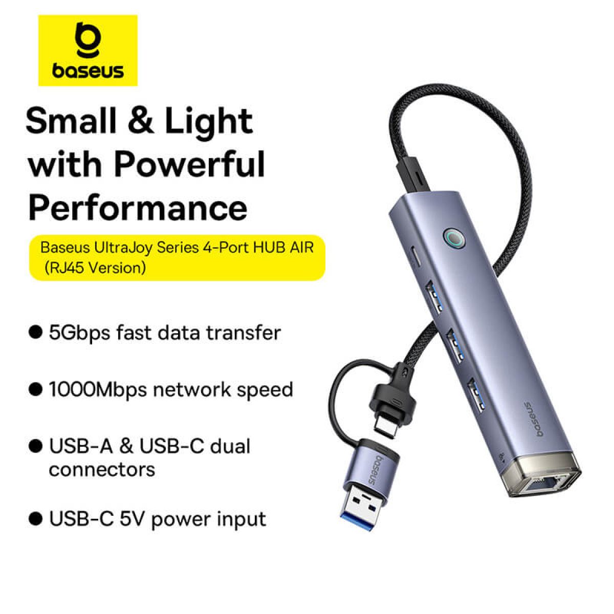Baseus UltraJoy 4 in 1 Hub Air USB-A & USB-C to 4xUSB3.0+USB-C Gray - Image 2