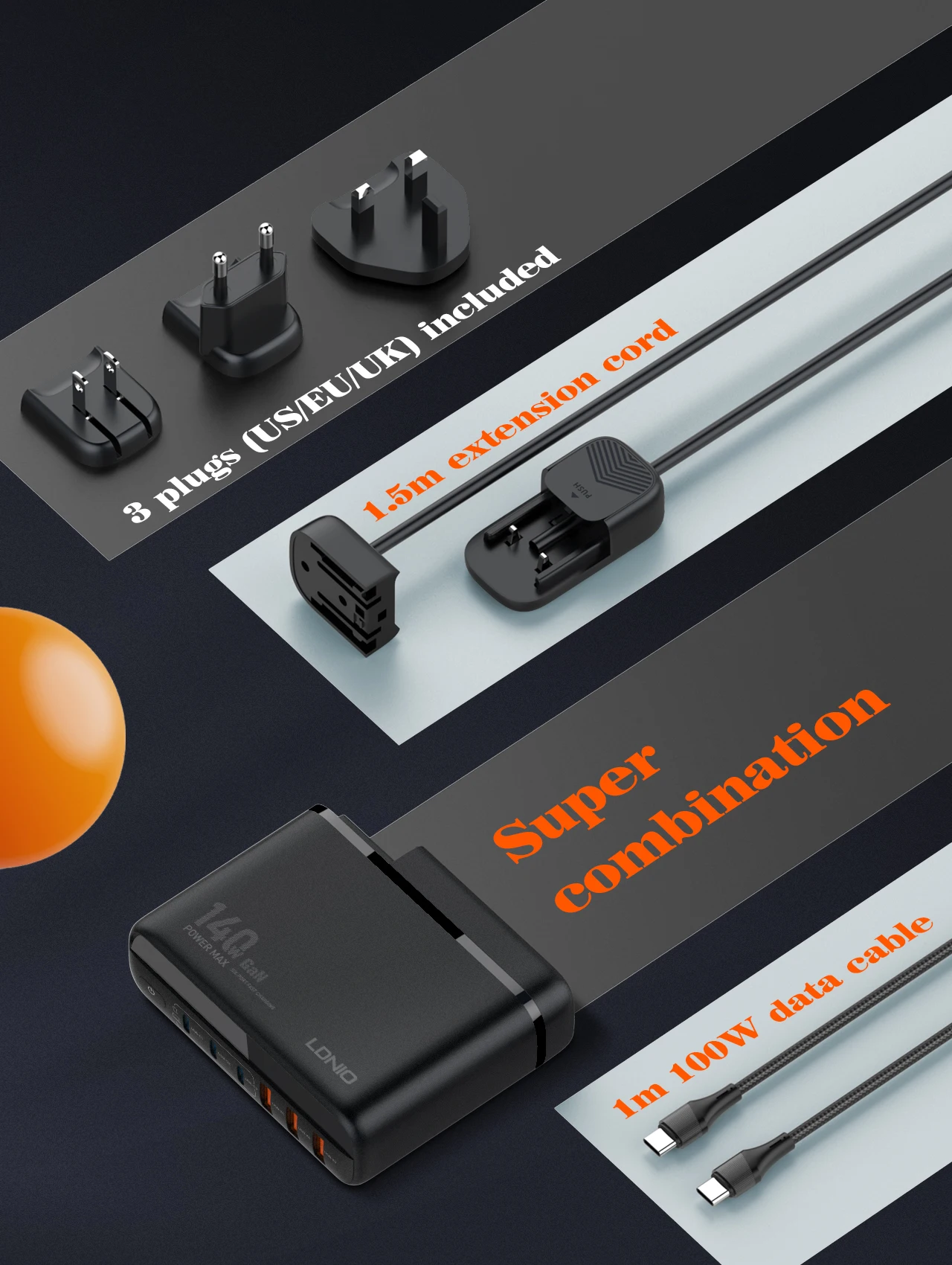 LDNIO A6140C 140W GaN Desktop Charger 6-Port Fast Charging - Image 4