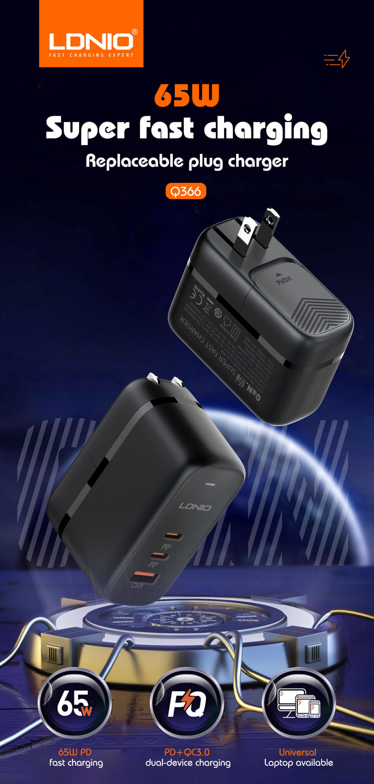 LDNIO Q366 65W GaN 2C USB Fast Charger - Image 3