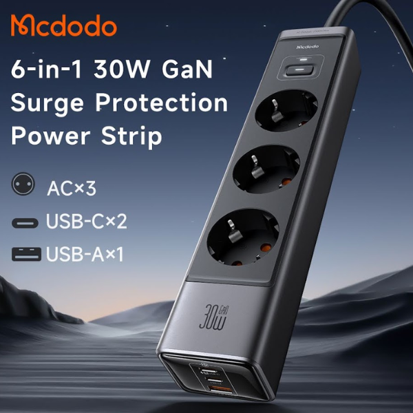 Mcdodo 6 in 1 30W GaN Surge Protection Power Strip CH-062 - Image 2