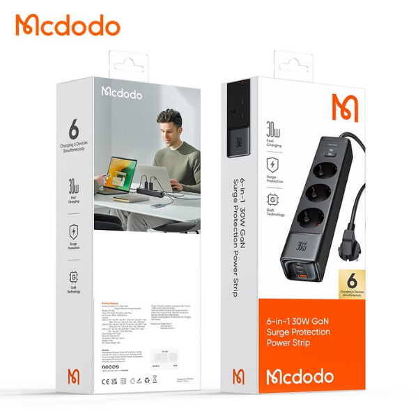 Mcdodo 6 in 1 30W GaN Surge Protection Power Strip CH-062 - Image 3