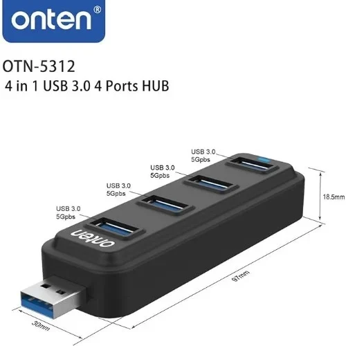 Onten 4-in-1 USB 3.0 4 Ports HUB OTN-5312 - Image 2