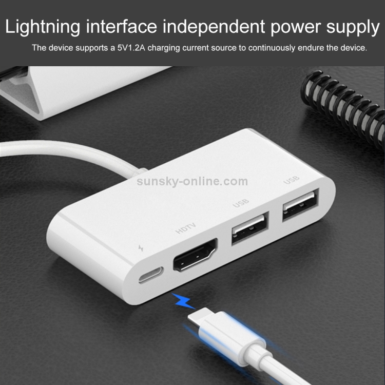 Onten 75216 4in1 Lightning To Dual USB, HDMI & Type C Hub For iPhone IPAD - Image 2