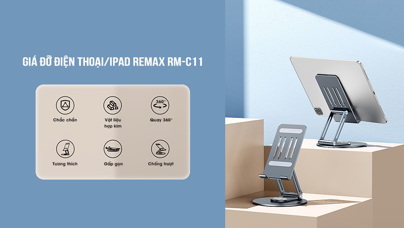REMAX Click Series Aluminum Rotary Tablet & Mobile Desktop Holder RM- C11 - Image 4