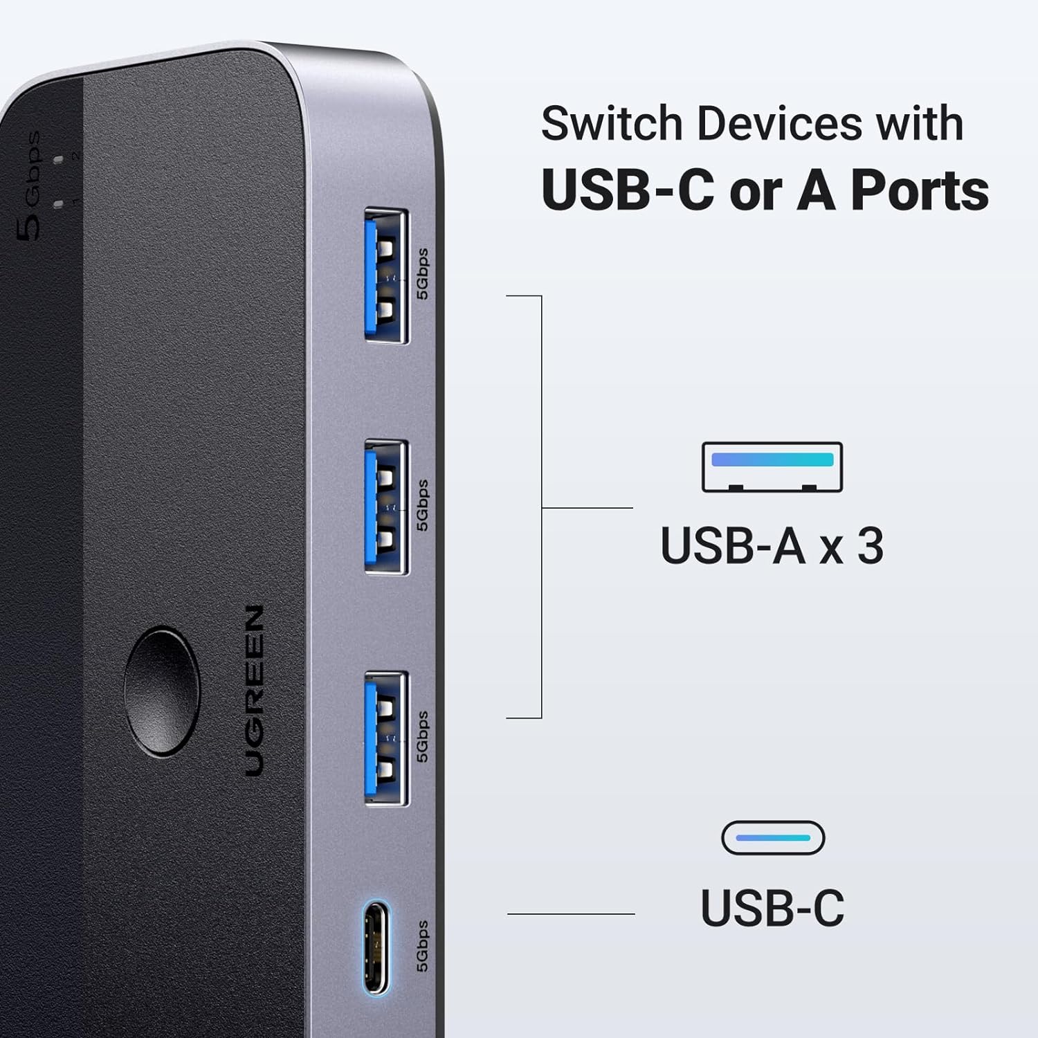 UGREEN USB 3.0 4-Port Sharing Switch with 2 USB Cables (15705) - Image 6