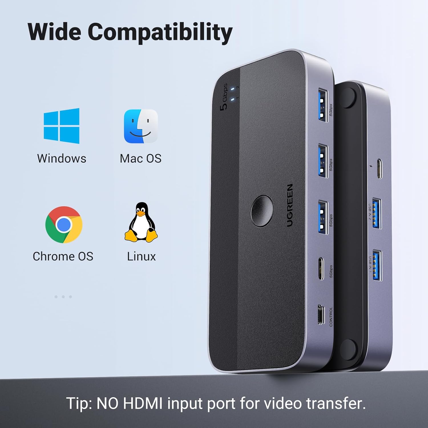 UGREEN USB 3.0 4-Port Sharing Switch with 2 USB Cables (15705) - Image 3