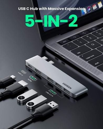 UGREEN 60559 5-in-1 Dual Type-C Hub 4K @30Hz for MacBook