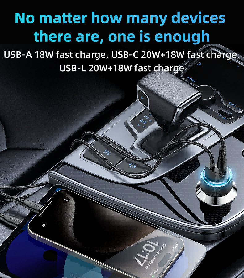 YESIDO 2C+U 38W WITH iP CABLE FAST CAR CHARGER Y60 - Image 5