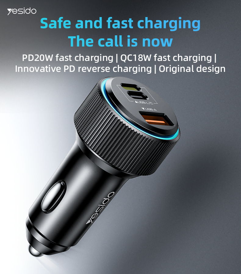 YESIDO 2C+U 38W WITH iP CABLE FAST CAR CHARGER Y60 - Image 4