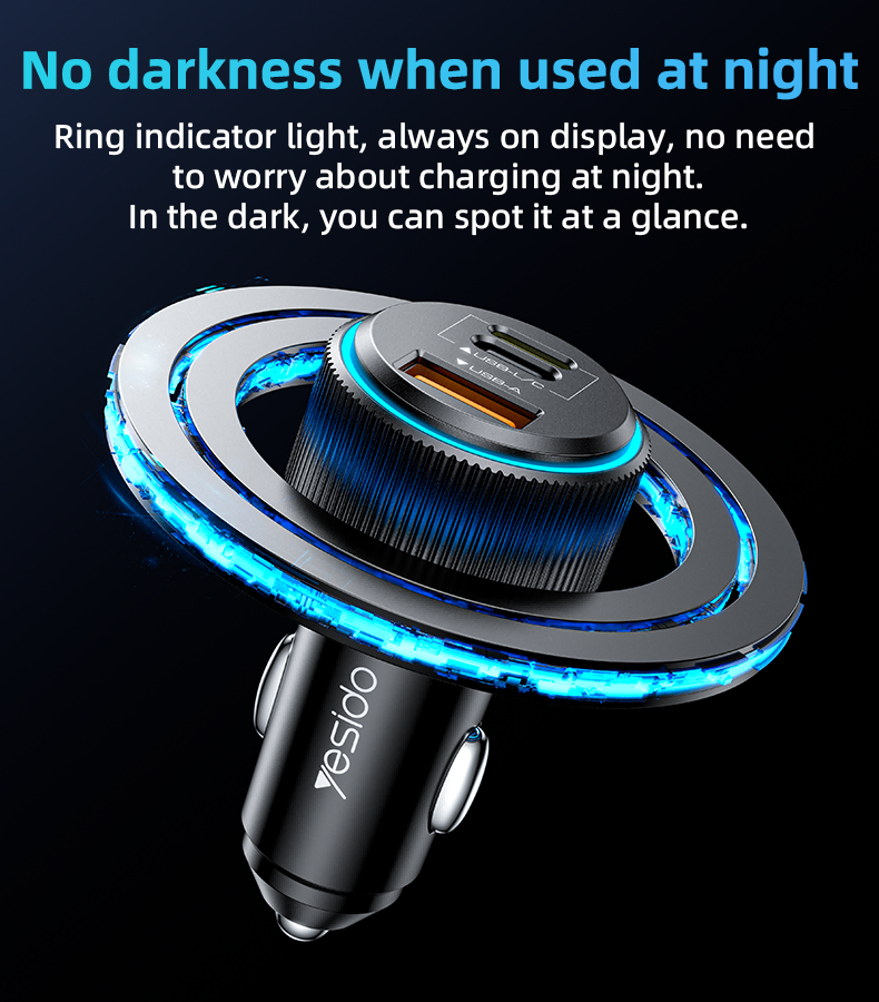 YESIDO 2C+U 38W WITH iP CABLE FAST CAR CHARGER Y60 - Image 2