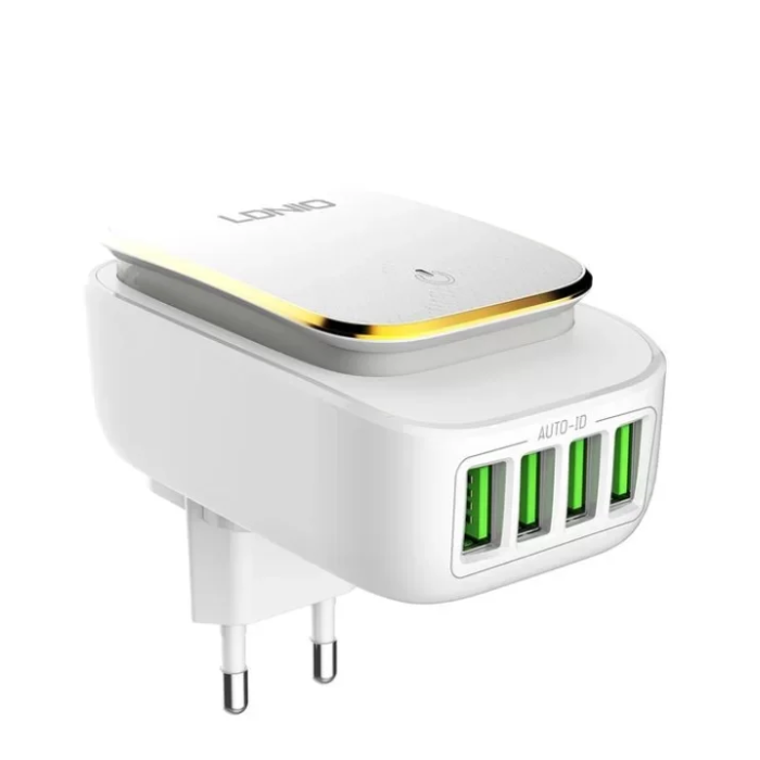 LDNIO A4405 4 Ports Travel USB Wall Charger with LED Light 4A